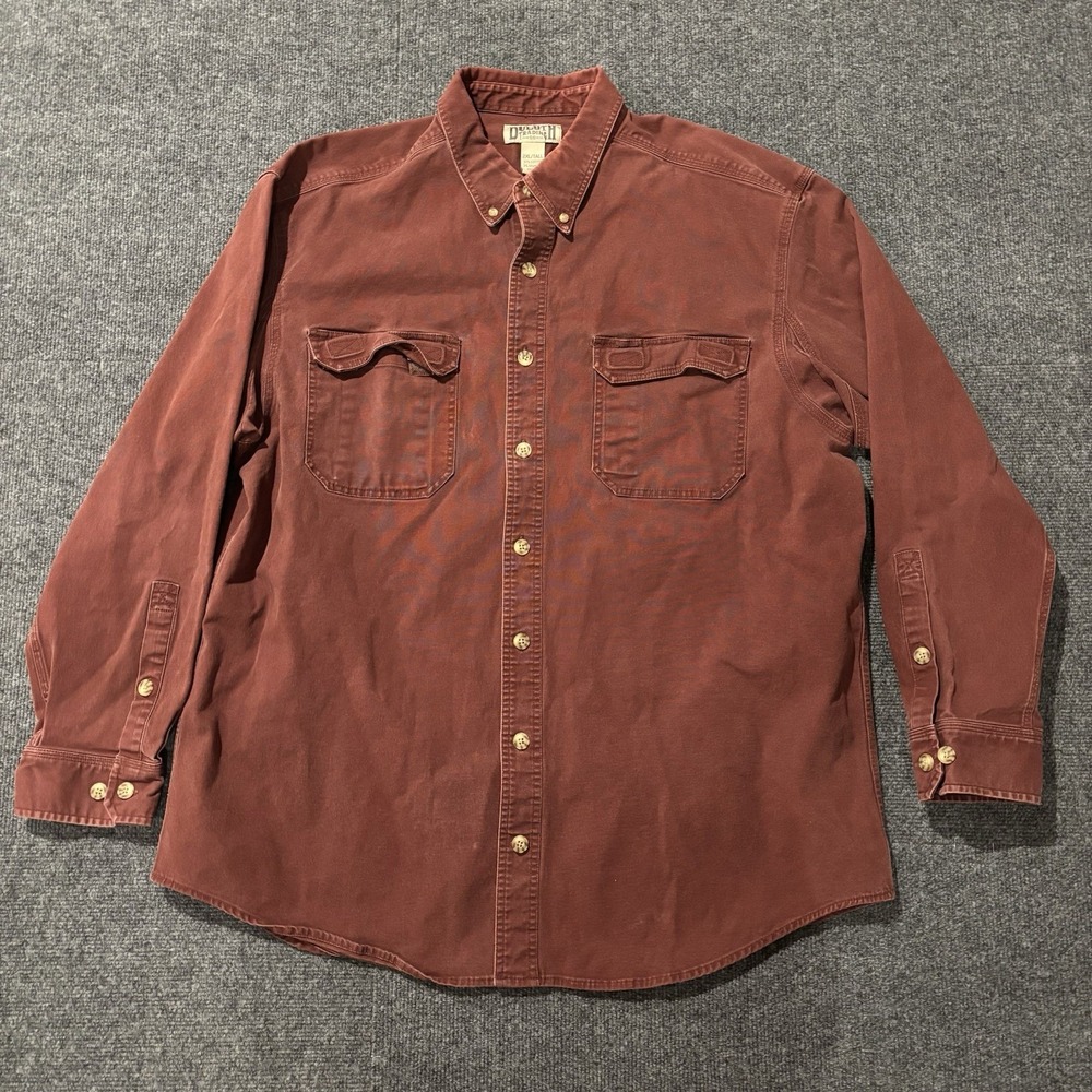 Duluth Trading Shirt Mens 2XL Fire Hose Canvas Work Long Sleeve Heavy Maroon